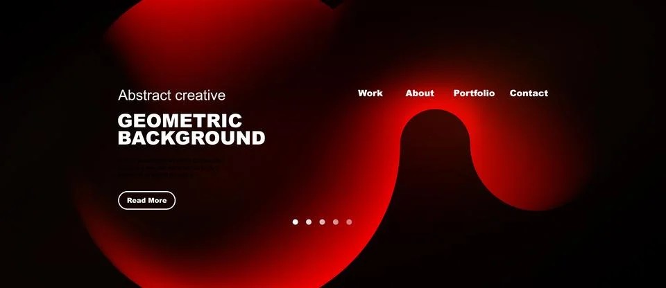 Dark background features vibrant red abstract shapes, text elements, navigati Illustrazione stock