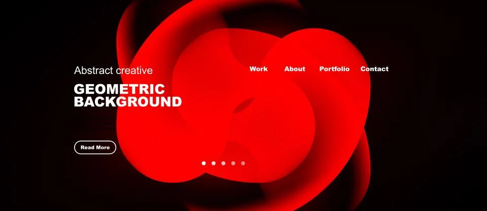 Dark background features vibrant red abstract shapes. Text includes geometric Stock Illustration
