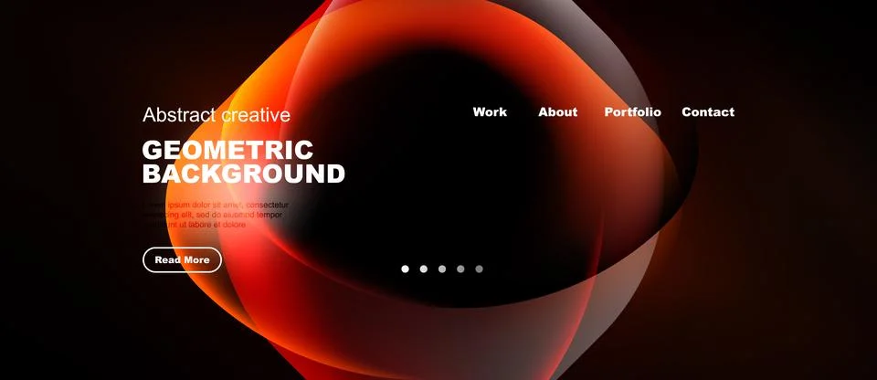 Dark background features vibrant red abstract shapes. Website header includes Stock Illustration