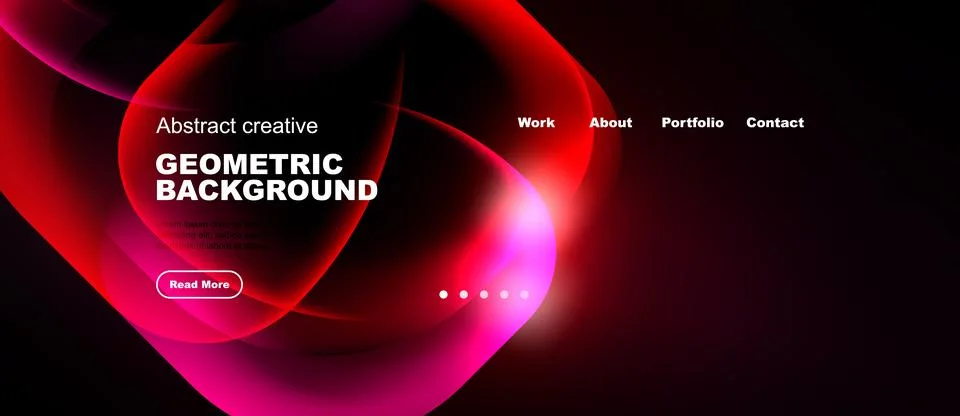 Dark background features vibrant red geometric shapes, text elements, navig.. Stock Illustration