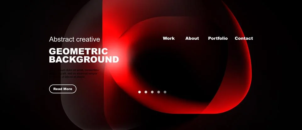Dark background features vibrant red geometric shapes. Website header include Stock Illustration
