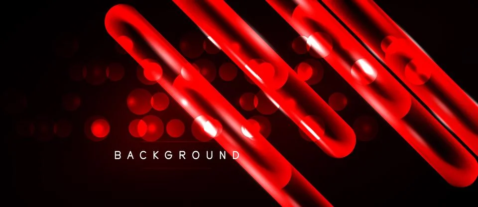 Dark background features vibrant red neon lines, curves, circles. Modern desi Stock Illustration