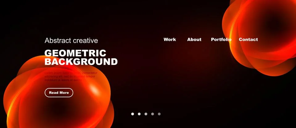 Dark background features vibrant red geometric shapes, text elements, navig.. Stock Illustration