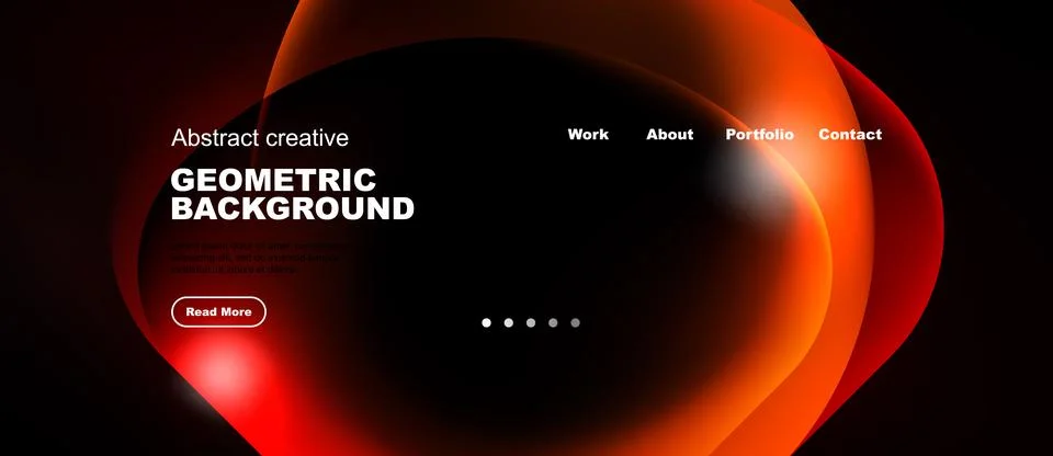 Dark background features vibrant red geometric shapes. Text promotes creative Stock Illustration