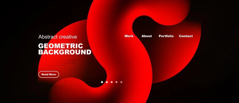 Dark background features vibrant red abstract shapes. Text elements include Stock Illustration