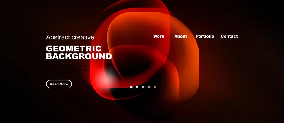 Dark background features vibrant red shapes, text elements. Website design イラスト素材
