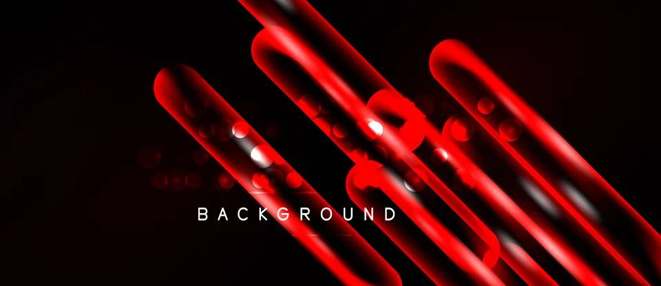 Dark background features vibrant red neon lines, glowing orbs. Modern design Stock Illustration