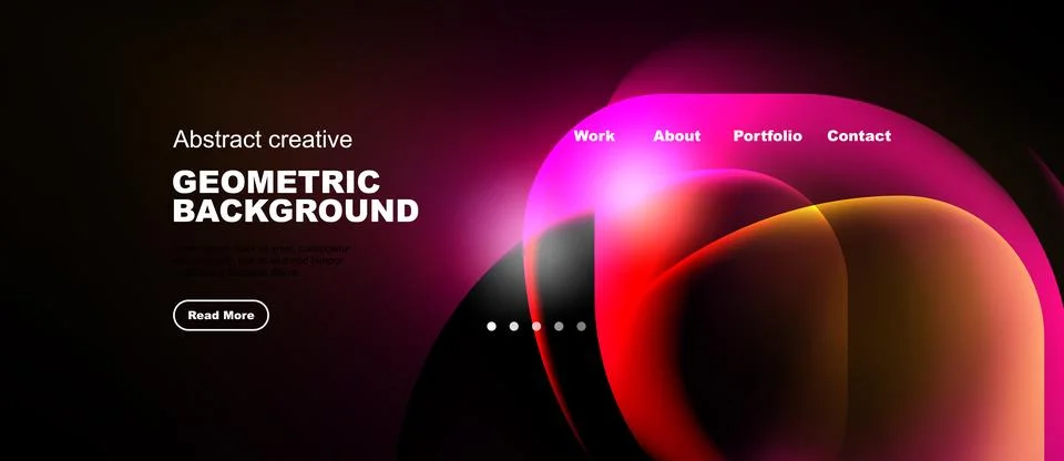 Dark background features vibrant red, purple shapes. Website header includes Stock Illustration