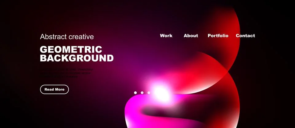 Dark background features vibrant red abstract shapes, text elements, navigati Stock Illustration