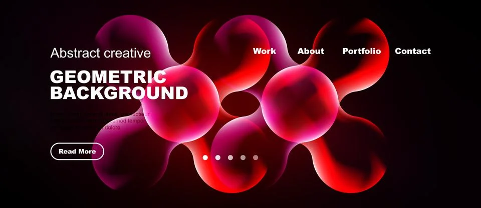 Dark background features vibrant red spheres, text overlays. Modern design Stock Illustration