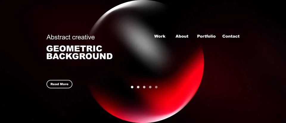 Dark background features vibrant red sphere. Minimalist design includes text Stock Illustration