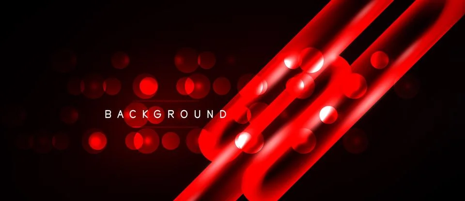 Dark background features vibrant red lines, glowing orbs. Modern design creat Stock Illustration