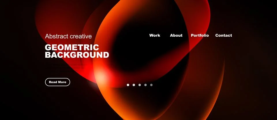 Dark background features vibrant red geometric shapes. Text includes abstract Stock Illustration