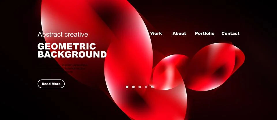 Dark background features vibrant red geometric shapes. Website navigation Stock Illustration