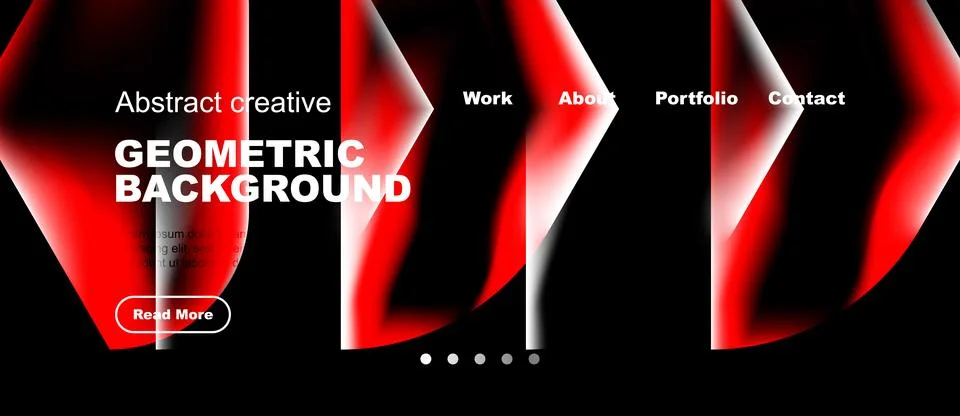 Dark background features vibrant red geometric shapes. White text displays Stock Illustration