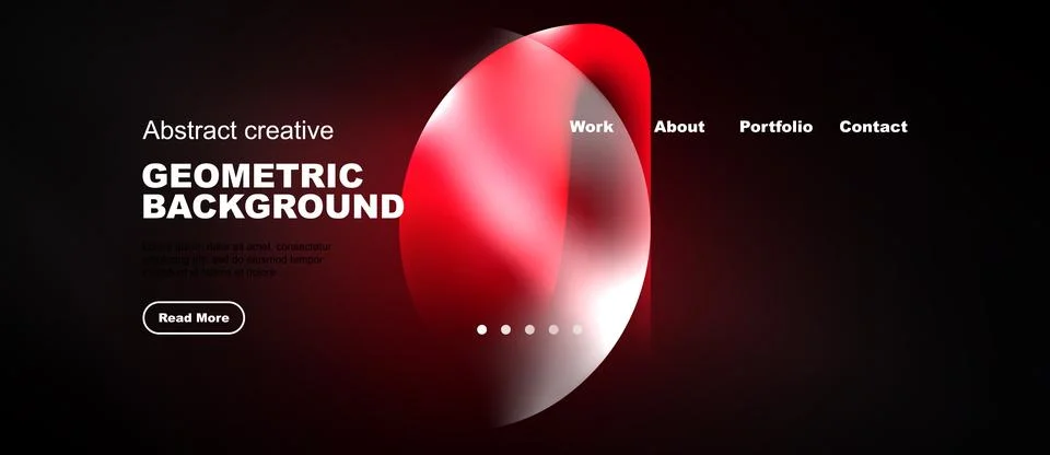 Dark background features vibrant red, white shapes. Minimalist website design Stock Illustration