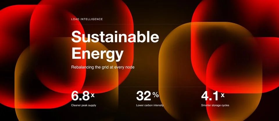 Dark background features vibrant red shapes, text promoting sustainable energ Stock Illustration