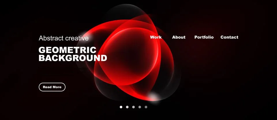 Dark background features vibrant red geometric shapes. Website navigation Stockillustratie