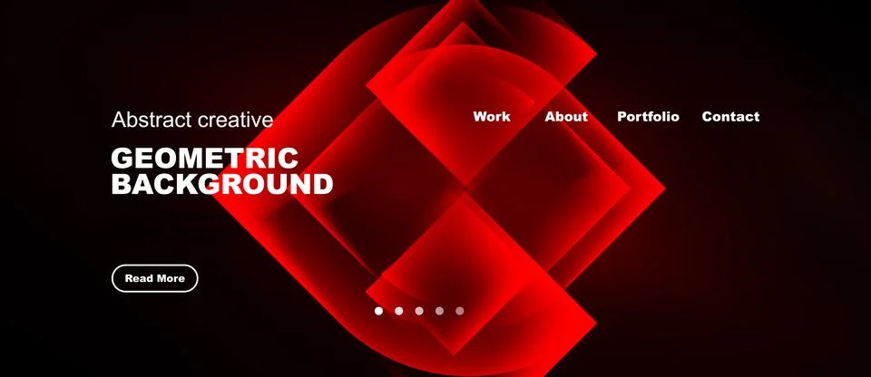 Dark background features vibrant red geometric shapes. Text includes geometri Stock Illustration