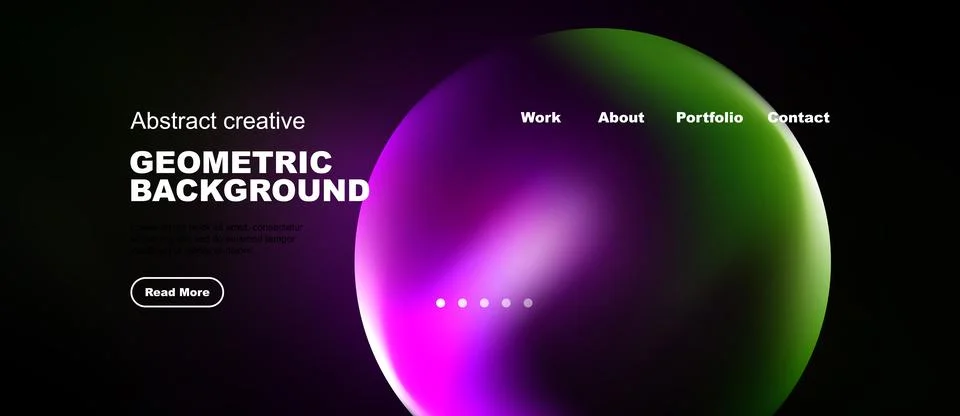 Dark background features vibrant sphere, text elements. Modern design promote Stock Illustration