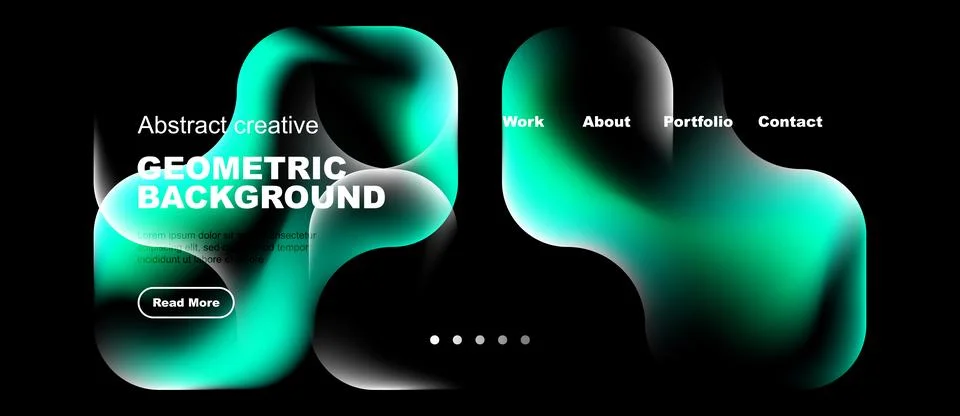 Dark background features vibrant teal geometric shapes. Text elements include Stock Illustration