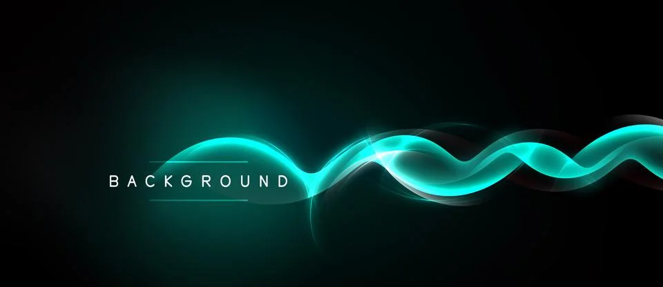 Dark background features vibrant turquoise waves. Smooth lines create dynamic Stock Illustration