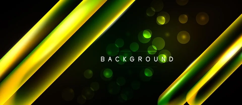 Dark background features vibrant yellow, green gradients. Bokeh effects add Stock Illustration