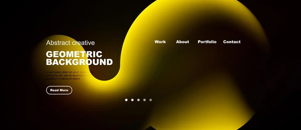 Dark background features vibrant yellow geometric shapes. Text elements prese Stock Illustration