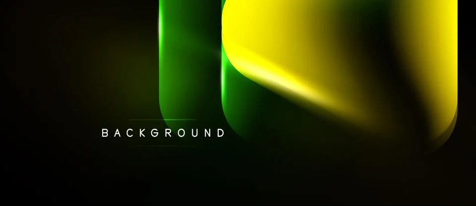 Dark background features vibrant yellow, green gradients. Smooth shapes creat Stock Illustration