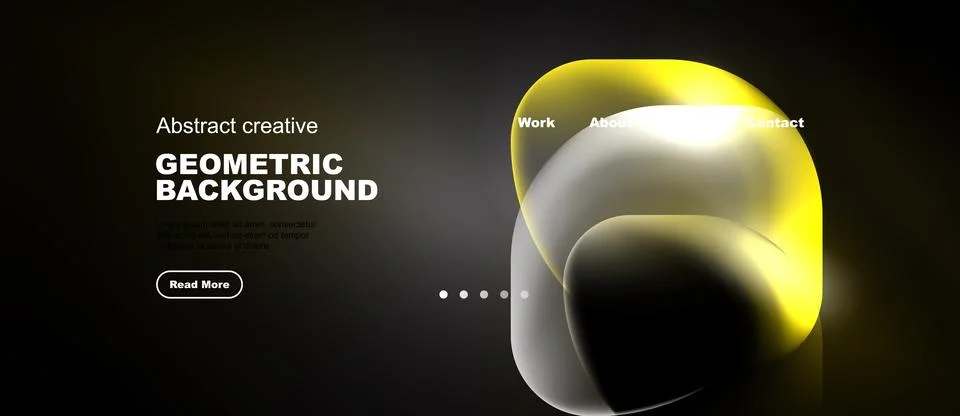 Dark background features vibrant yellow, white shapes. Text displays geometri Stock Illustration