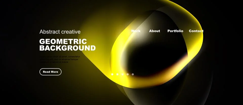 Dark background features vibrant yellow geometric shapes. Website navigation 스톡 일러스트