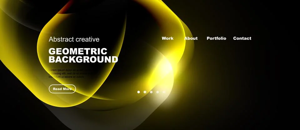 Dark background features vibrant yellow abstract shapes. Text includes geom.. Stock Illustration