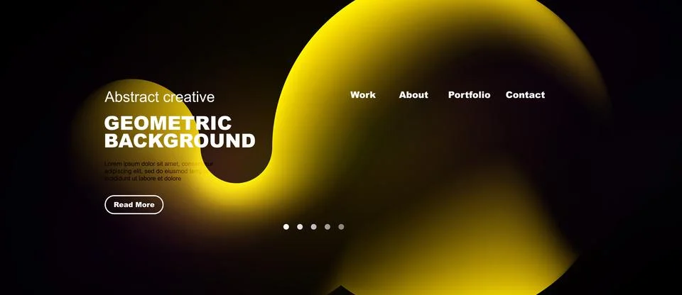 Dark background features vibrant yellow geometric shapes. Text elements inclu Illustrazione stock