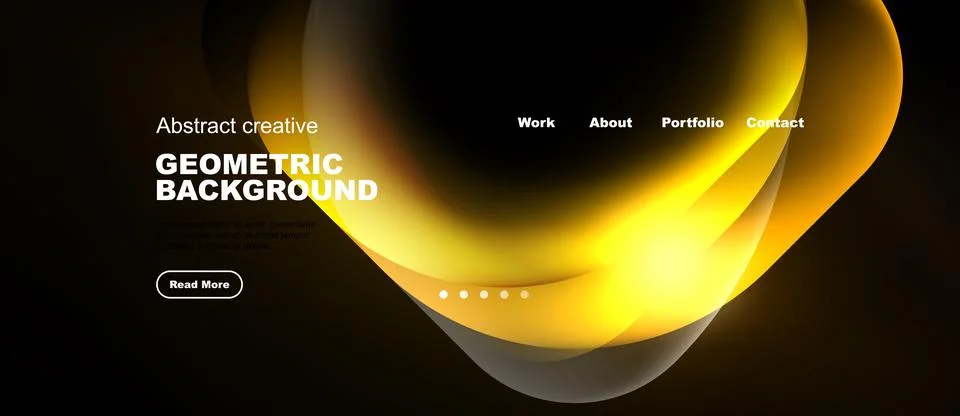 Dark background features vibrant yellow abstract shapes. Website header inc.. Illustrazione stock