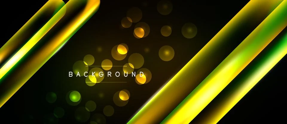 Dark background features vibrant yellow, green gradients. Bokeh effects add 스톡 일러스트