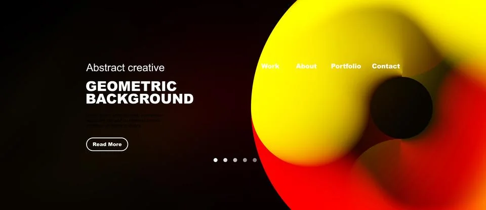 Dark background features vibrant yellow, red curves. Text includes geometric Stock-Illustration