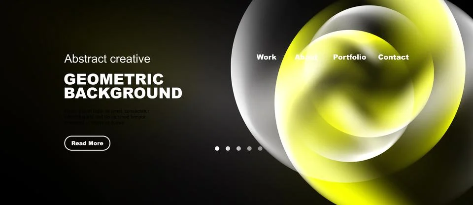 Dark background features vibrant yellow geometric shapes. Website header イラスト素材