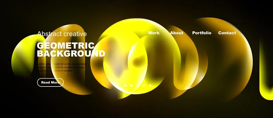 Dark background features vibrant yellow geometric shapes. Website header イラスト素材