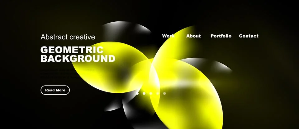 Dark background features vibrant yellow geometric shapes. Minimalist website Stock Illustration