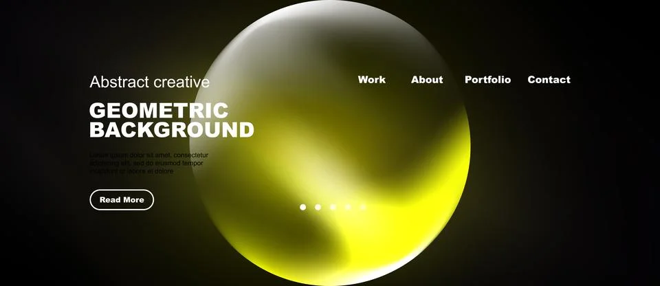 Dark background features vibrant yellow orb. Minimalist website design with.. Stockillustratie
