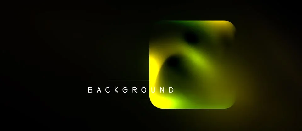 Dark background features vibrant yellow, green blur. Rounded square shape Illustrazione stock