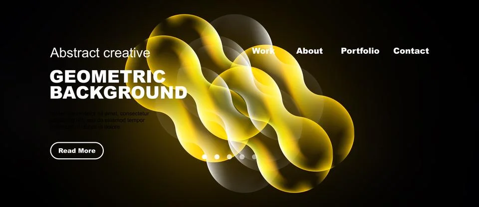 Dark background features vibrant yellow geometric shapes. Text elements inclu Stock Illustration