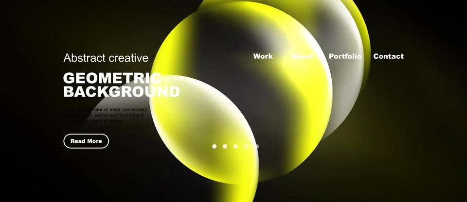 Dark background features vibrant yellow geometric shapes. Website header Stock Illustration