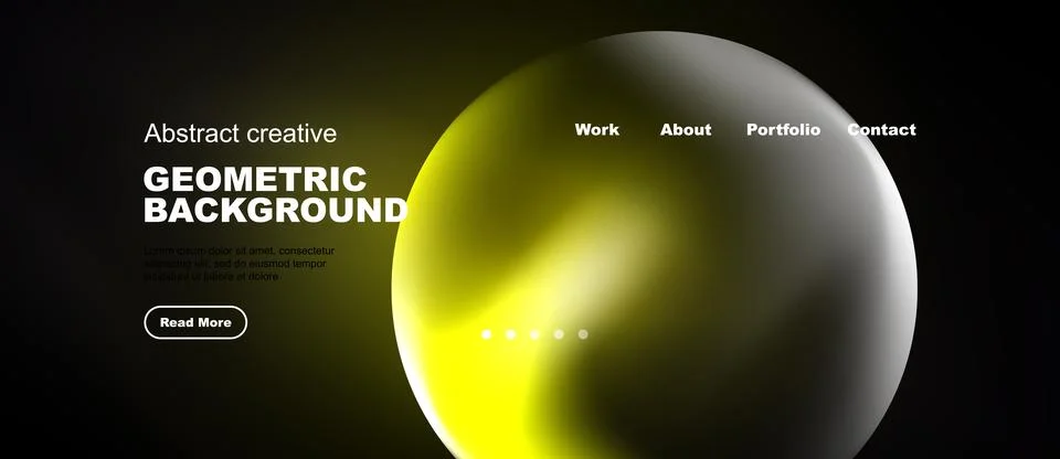 Dark background features vibrant yellow, green gradients. Website mockup Stock Illustration