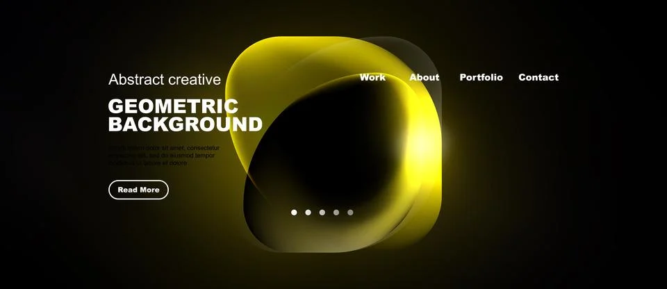 Dark background features vibrant yellow geometric shapes. Website header Stock Illustration