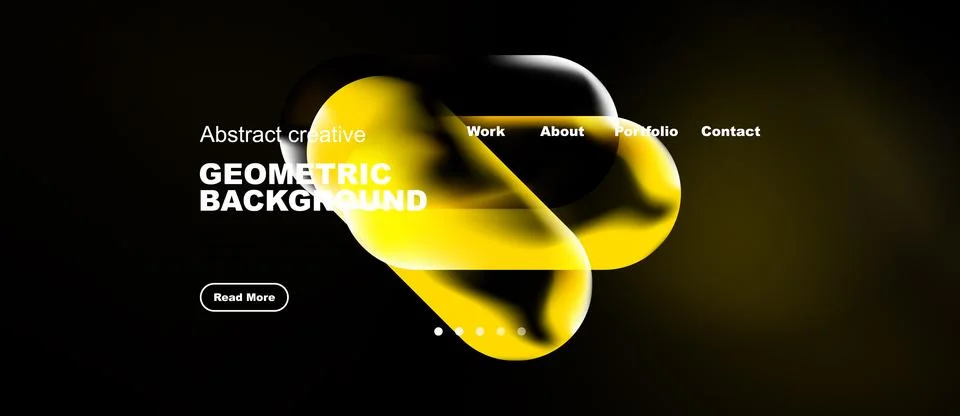 Dark background features vibrant yellow abstract shapes. Website navigation Stock Illustration