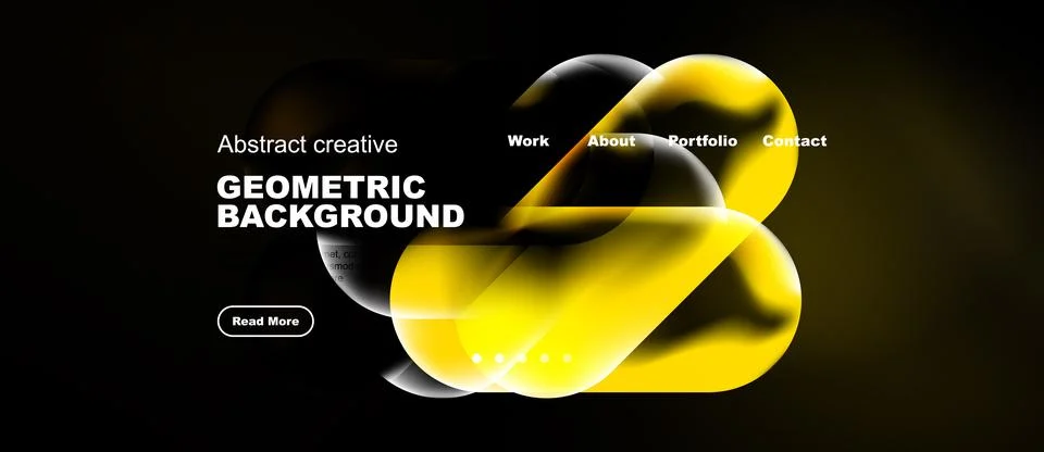 Dark background features vibrant yellow abstract shapes, text elements, Stock Illustration