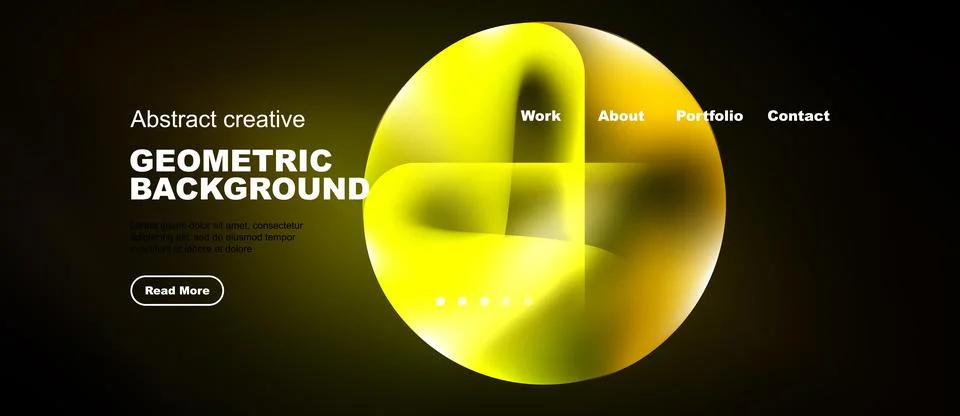 Dark background features vibrant yellow geometric shapes, text elements, Stock Illustration