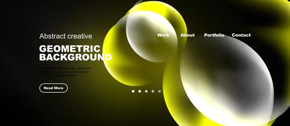 Dark background features vibrant yellow abstract shapes, text elements, Stockillustratie