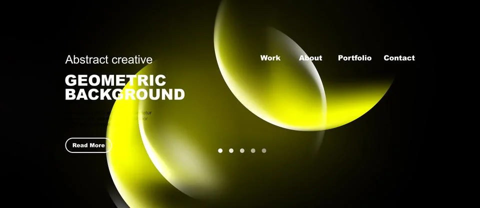 Dark background features vibrant yellow geometric shapes. Website navigation 스톡 일러스트